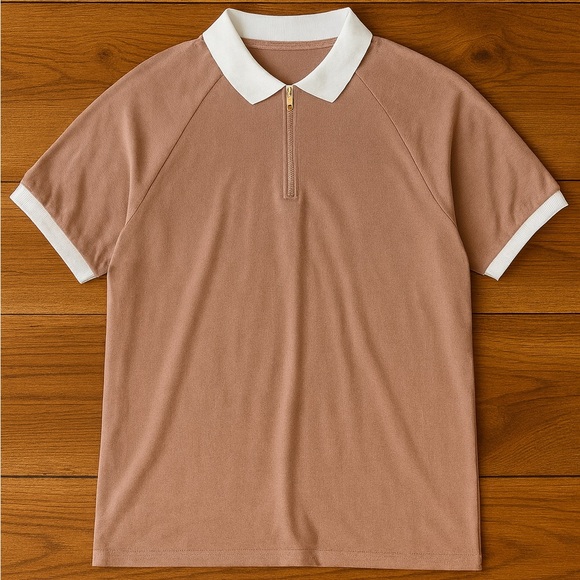 Fall Ready | BoohooMAN Rose Pink Polo Shirt w/ Contrast Collar – Size L - Picture 1 of 9